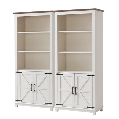 Bret Farmhouse Bookcase Storage Cabinet Rustic White
