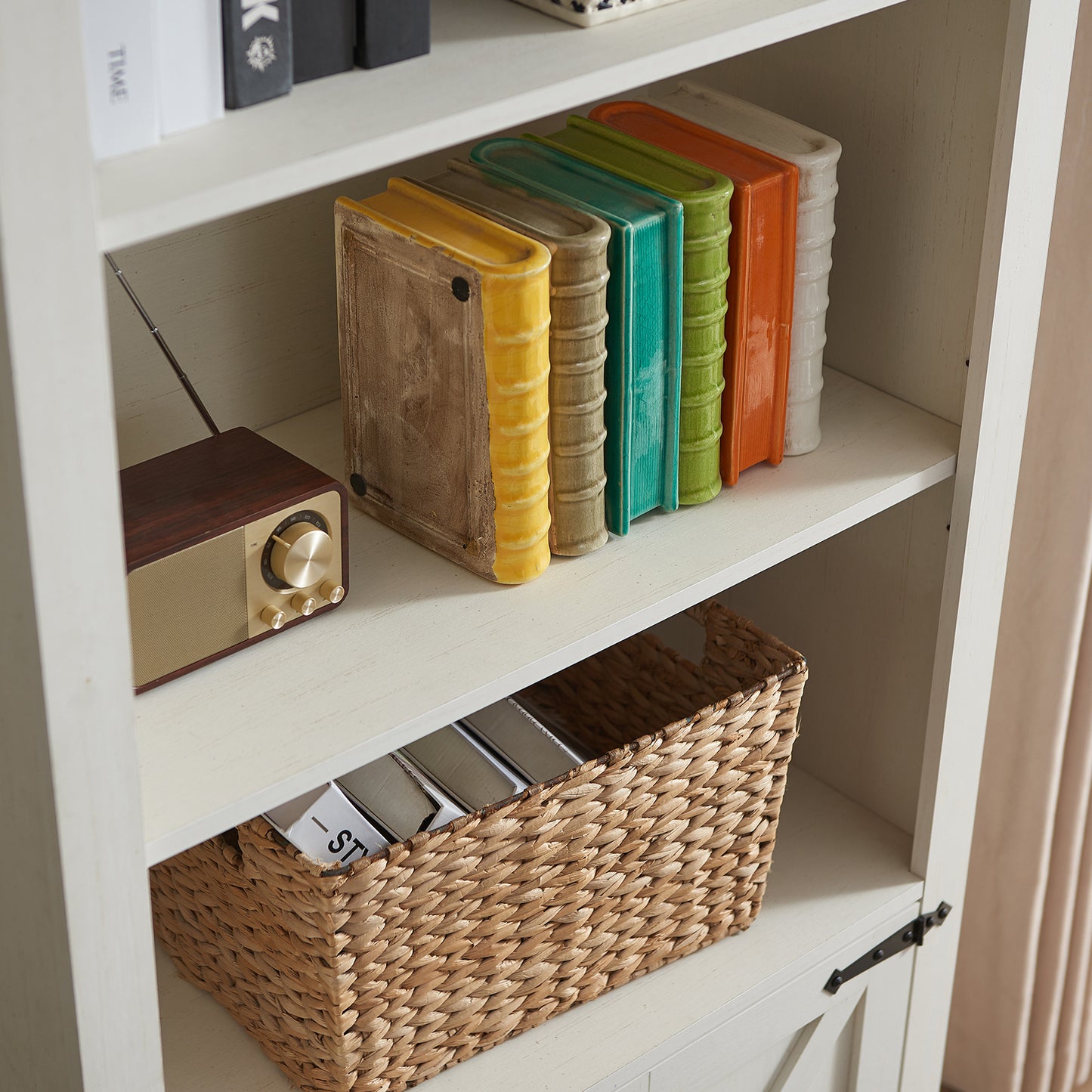 Bret Farmhouse Bookcase Storage Cabinet Rustic White