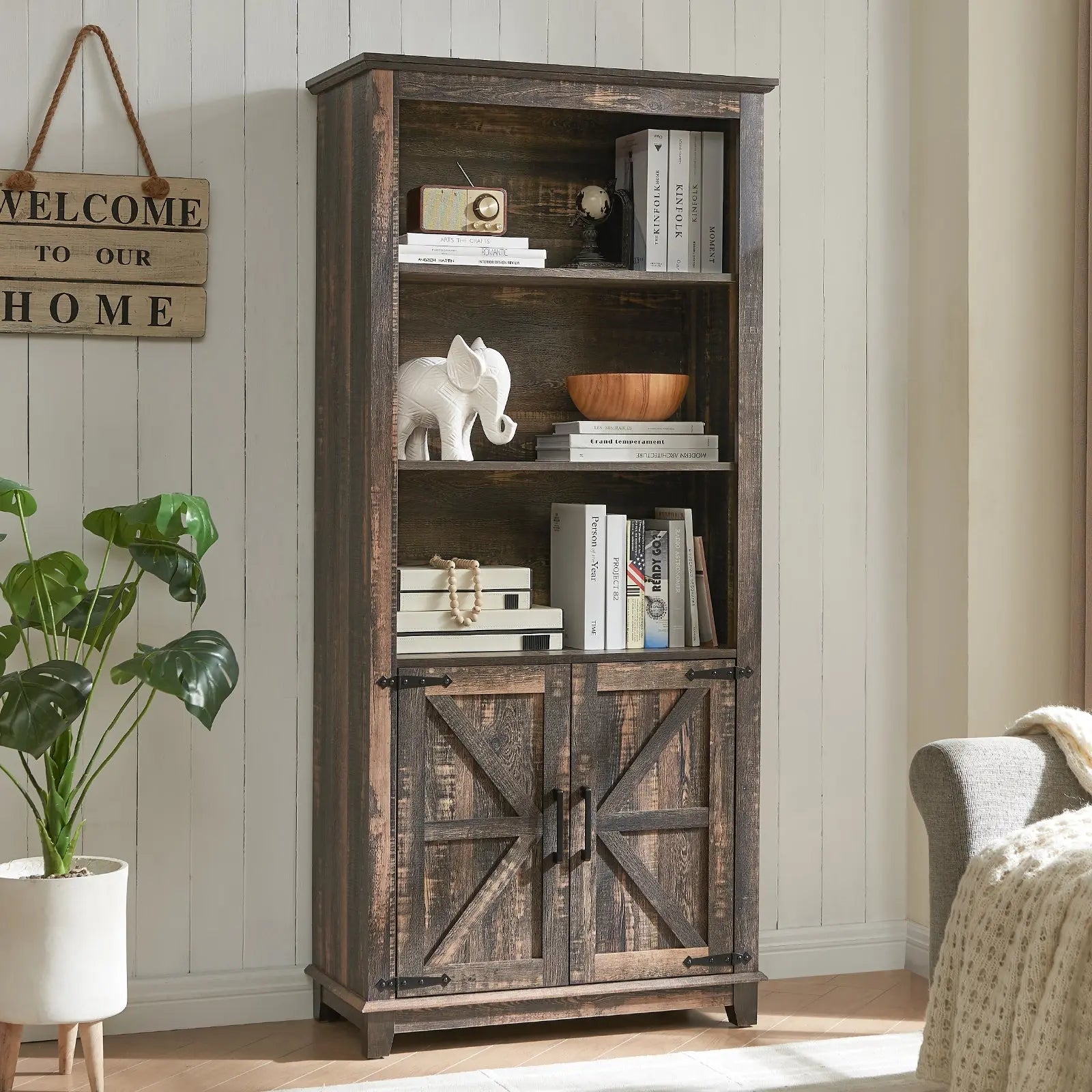 Rustic grey bookshelf online