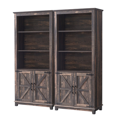Bret Farmhouse Bookcase Storage Cabinet Rustic Oak Black