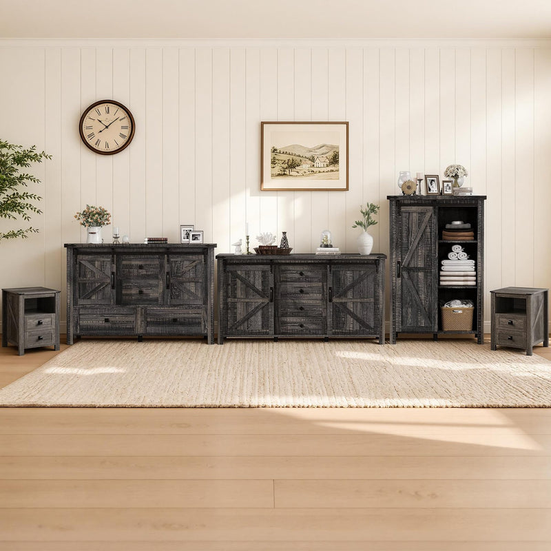 Farmhouse Bedroom Set with Storage Amerlife Black Oak