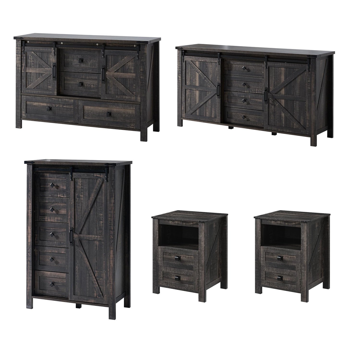 Farmhouse Bedroom Set with Storage Amerlife Black Oak