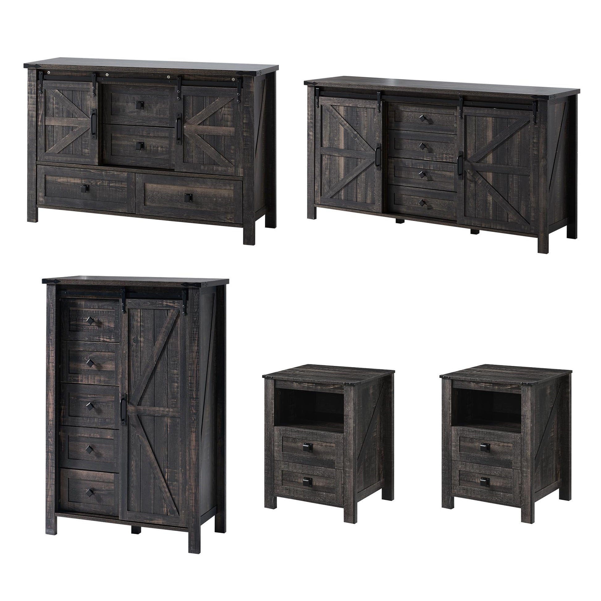Farmhouse Bedroom Set with Storage Amerlife Black Oak