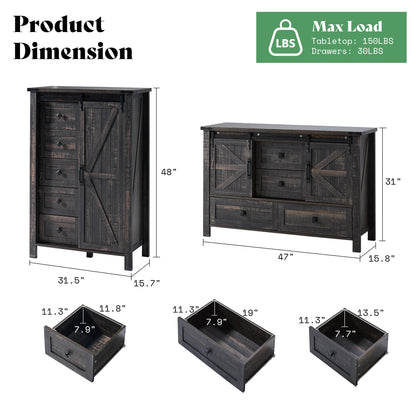 Farmhouse Bedroom Set with Storage Amerlife Black Oak