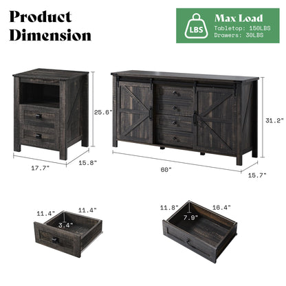 Farmhouse Bedroom Set with Storage Amerlife Black Oak