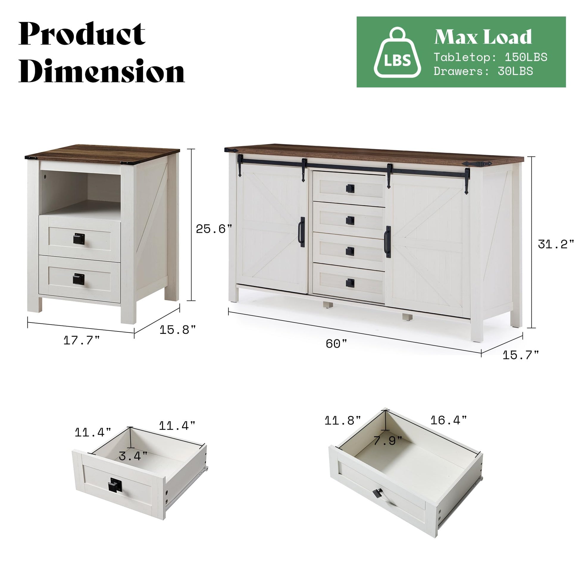 Farmhouse Bedroom Set with Storage Amerlife Antique White