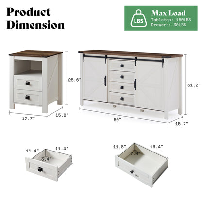 Farmhouse Bedroom Set with Storage Amerlife Antique White