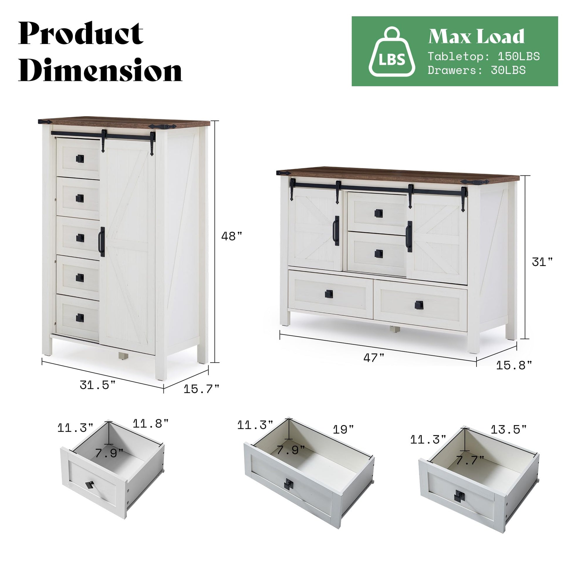 Farmhouse Bedroom Set with Storage Amerlife Antique White
