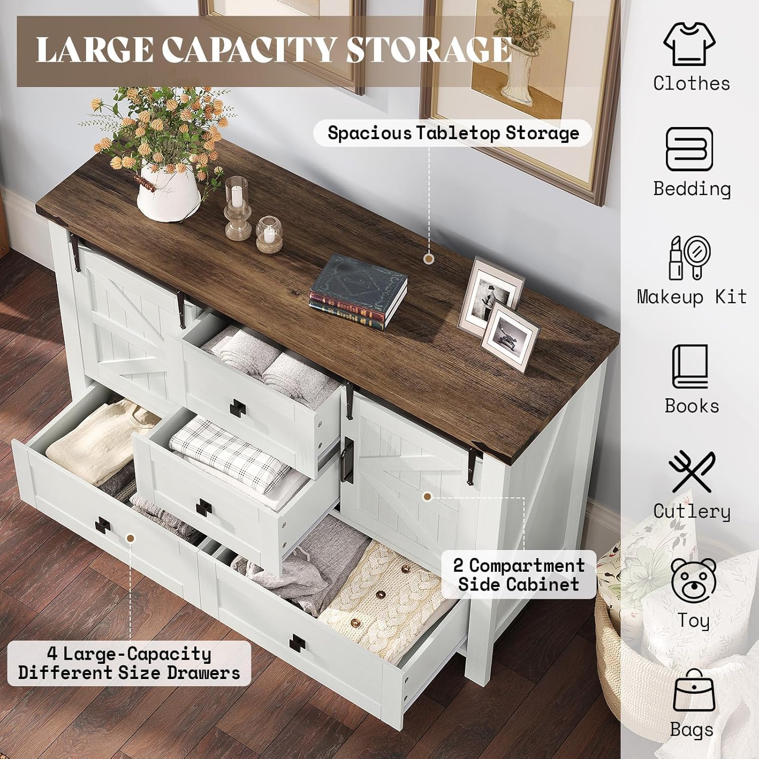 Farmhouse Bedroom Set with Storage Amerlife Antique White