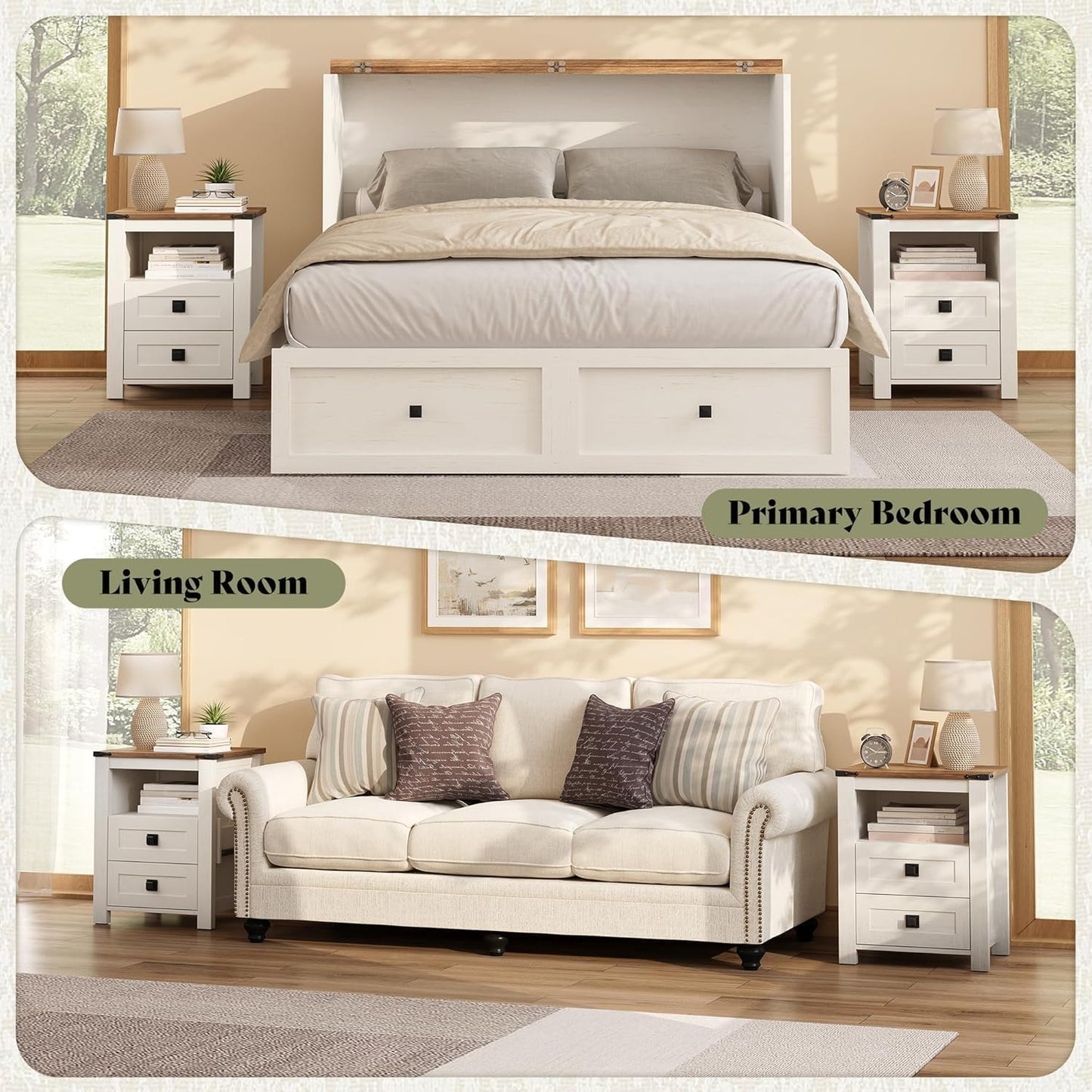 Farmhouse Bedroom Set with Storage Amerlife Antique White