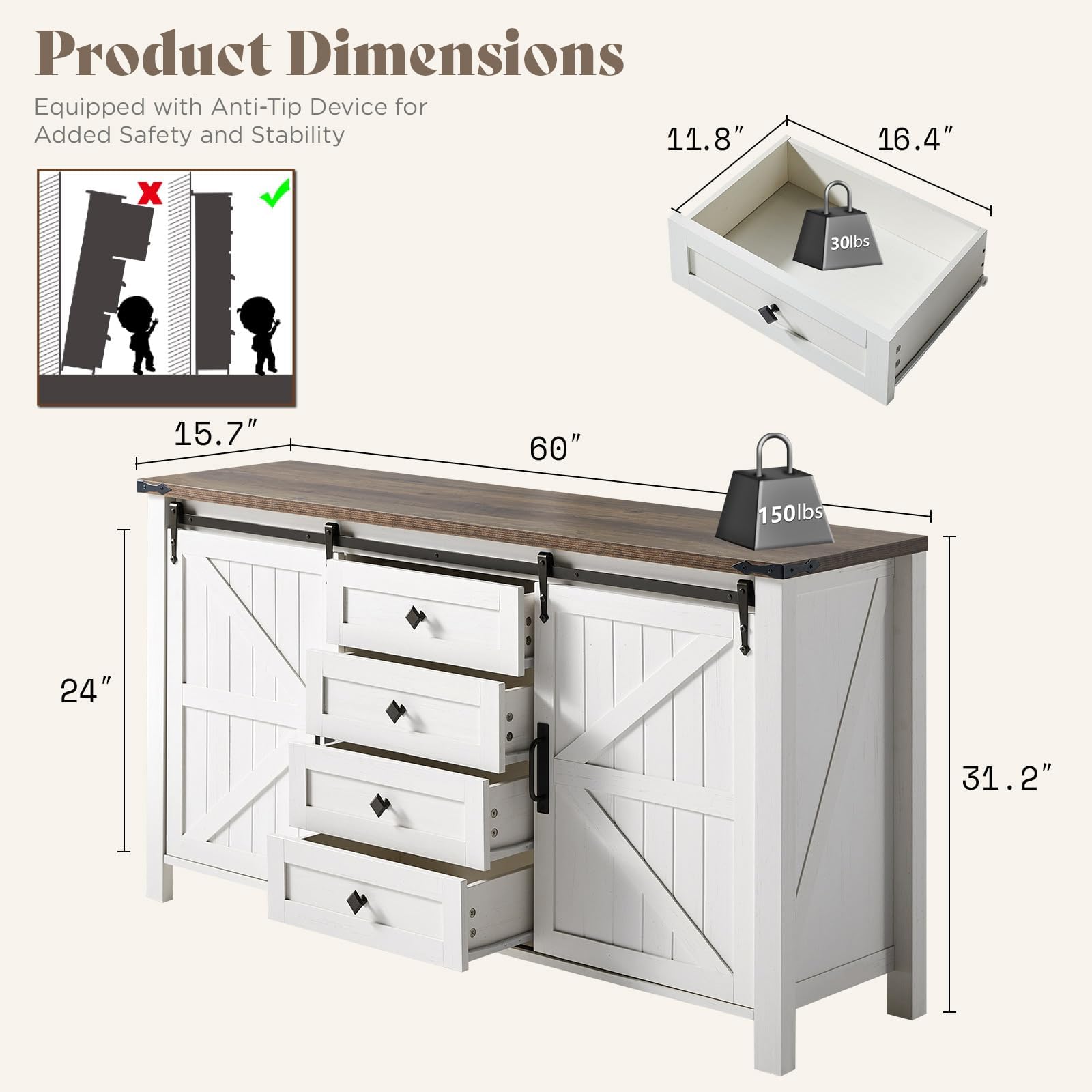 Marlowe Farmhouse Dresser Set Amerlife Distressed White