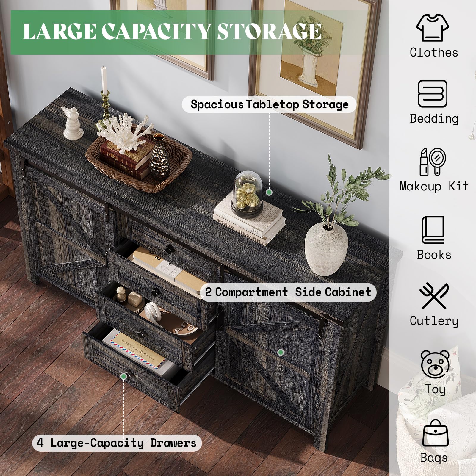 Marlowe Farmhouse Dresser Set Amerlife Black Oak
