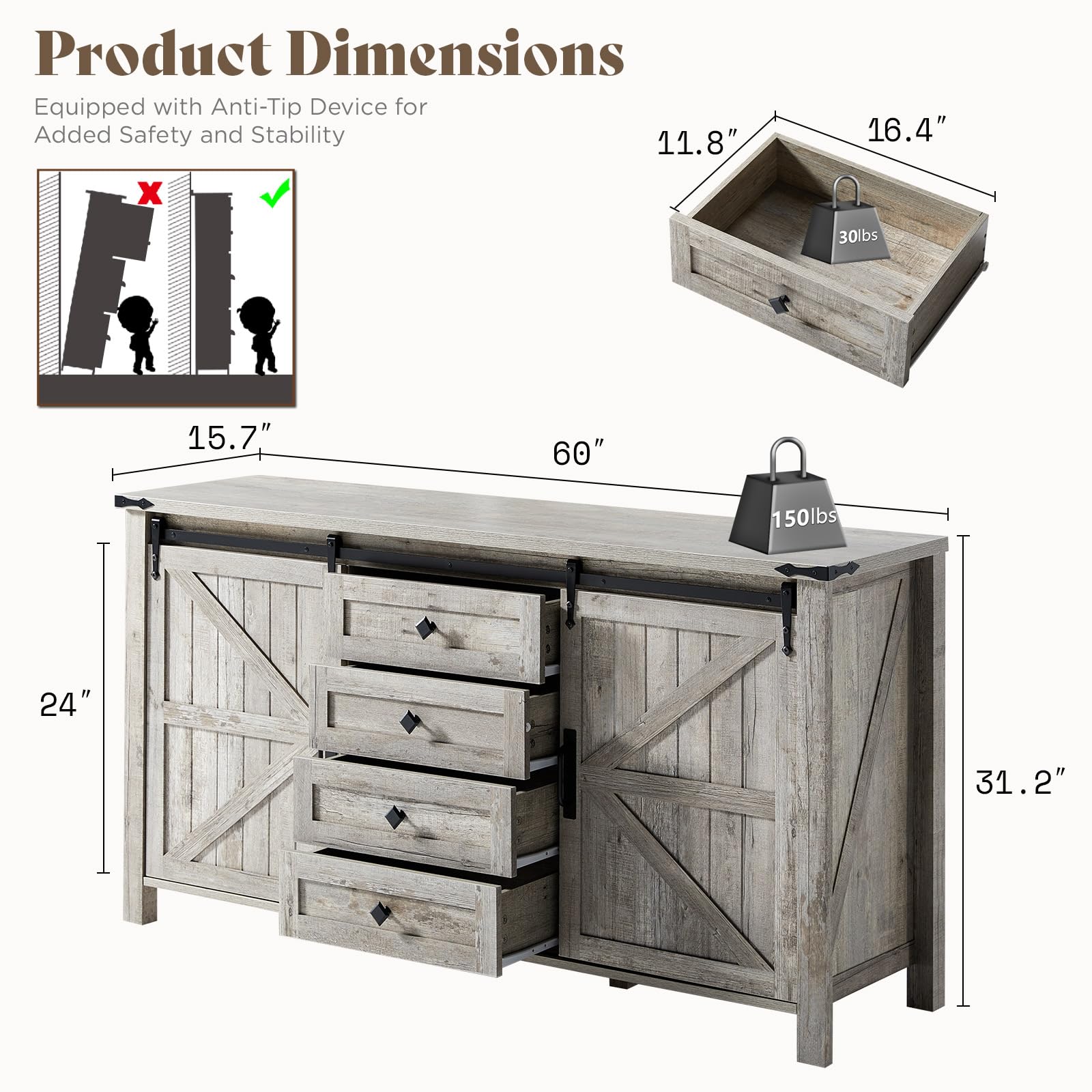 Marlowe Farmhouse Dresser Set Amerlife Light Rustic Oak