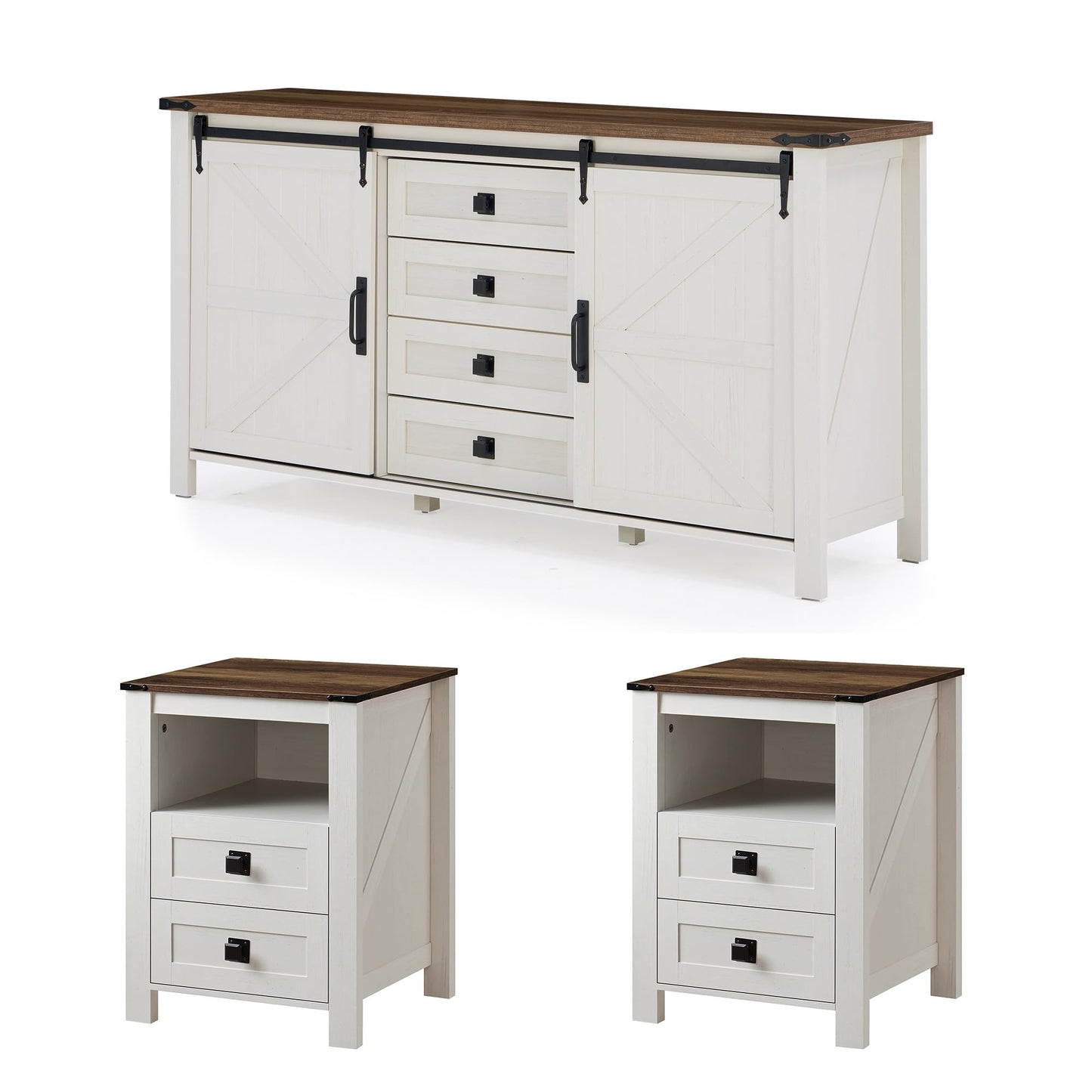 Farmhouse Bedroom Set with Storage Amerlife  Bedroom Furniture Sets Distressed White