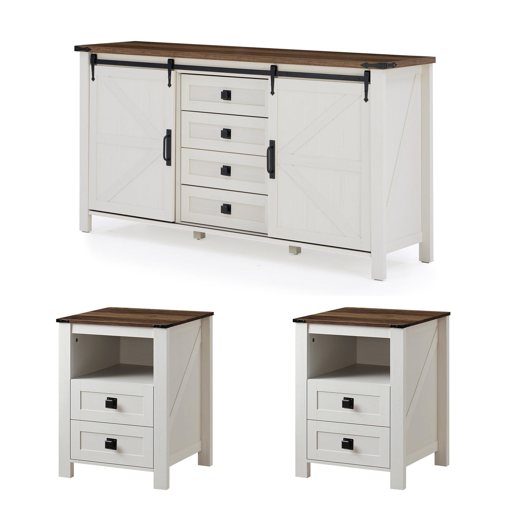 Farmhouse Bedroom Set with Storage Amerlife  Bedroom Furniture Sets Distressed White