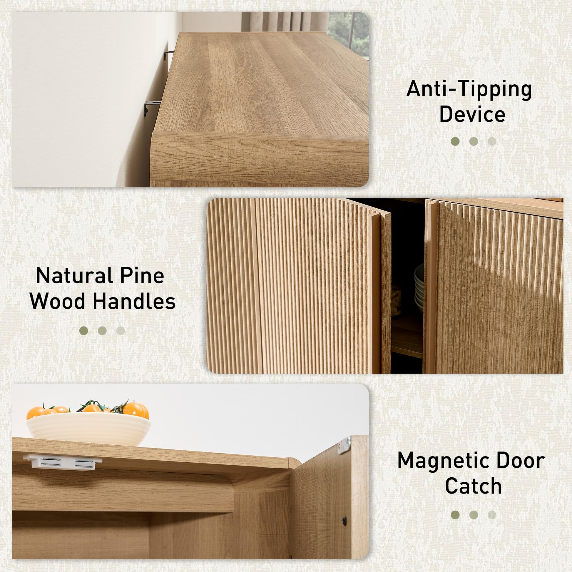 Sidra Fluted Buffet Cabinet Amerlife Natural Oak