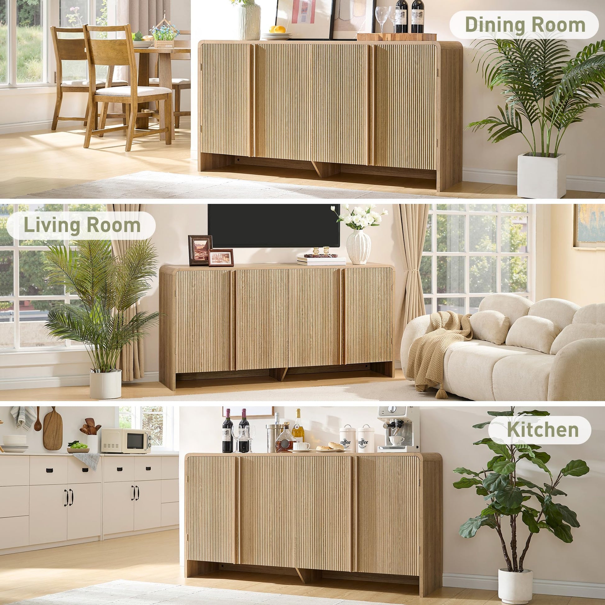Sidra Fluted Buffet Cabinet Amerlife Natural Oak