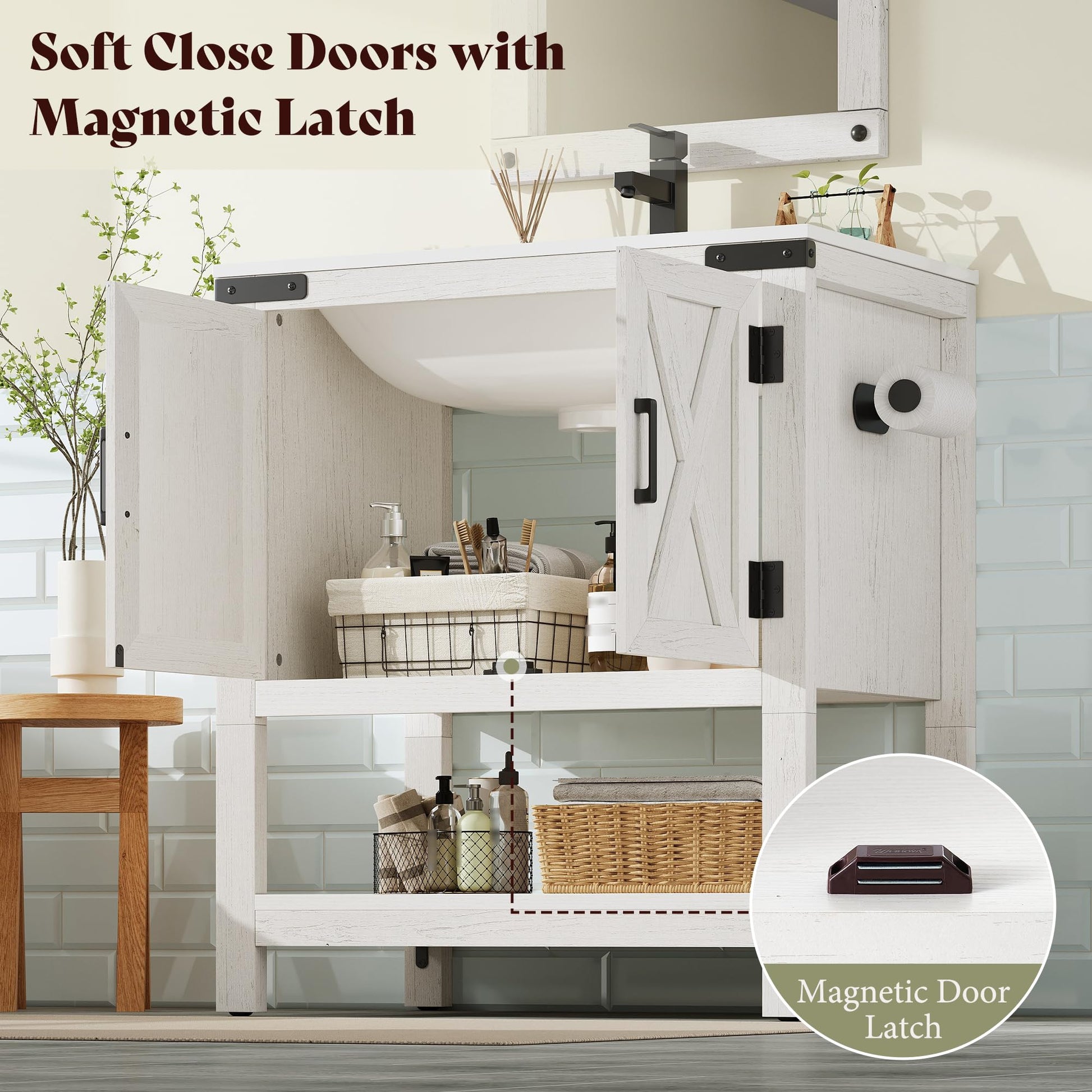 Farmhouse Vanity with Integrated Sink Amerlife  Antique White 24“