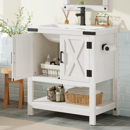 Farmhouse Vanity with Integrated Sink Amerlife  Antique White 24“