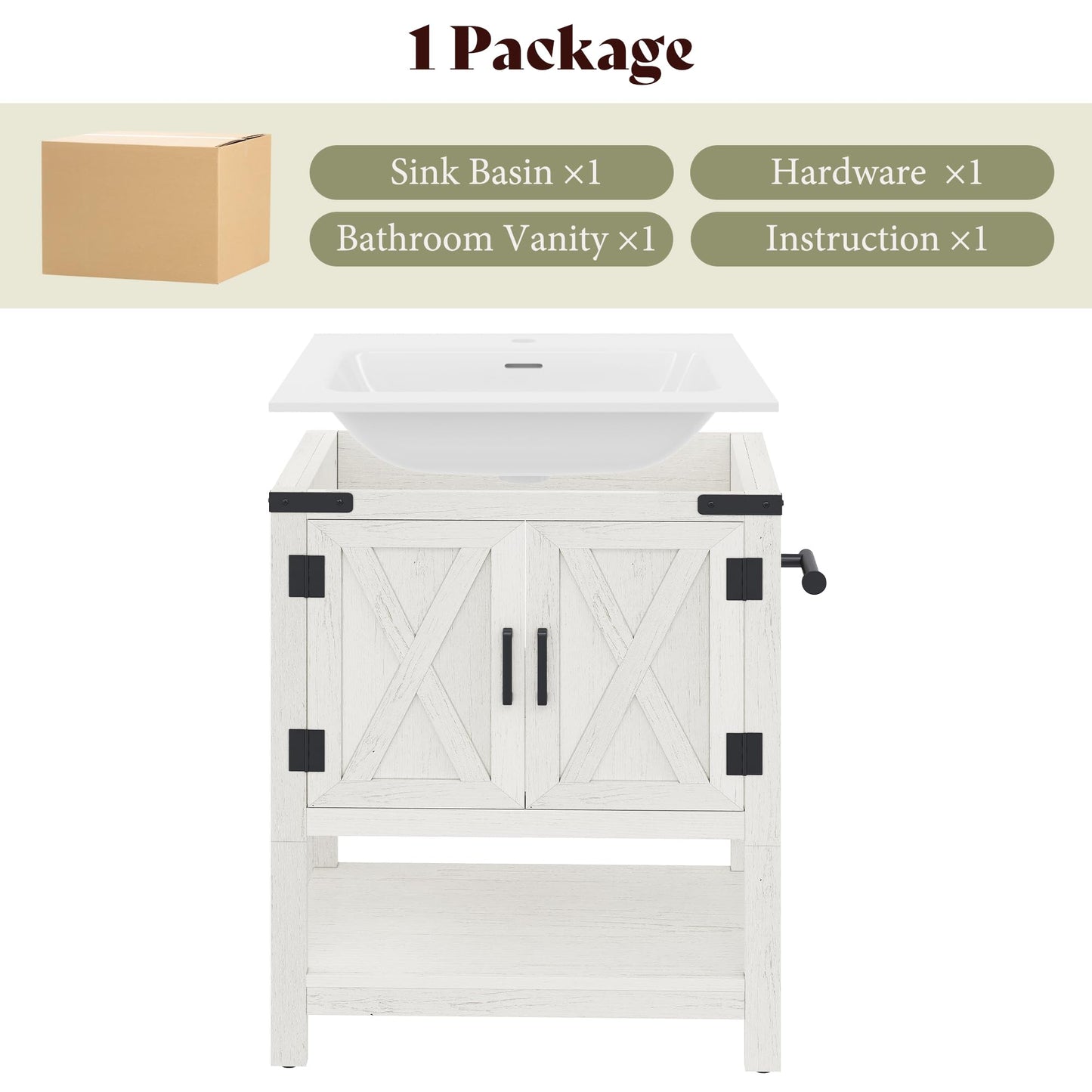 Farmhouse Vanity with Integrated Sink Amerlife  Antique White 24“