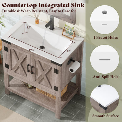 Farmhouse Vanity with Integrated Sink Amerlife  Light Grey 24“