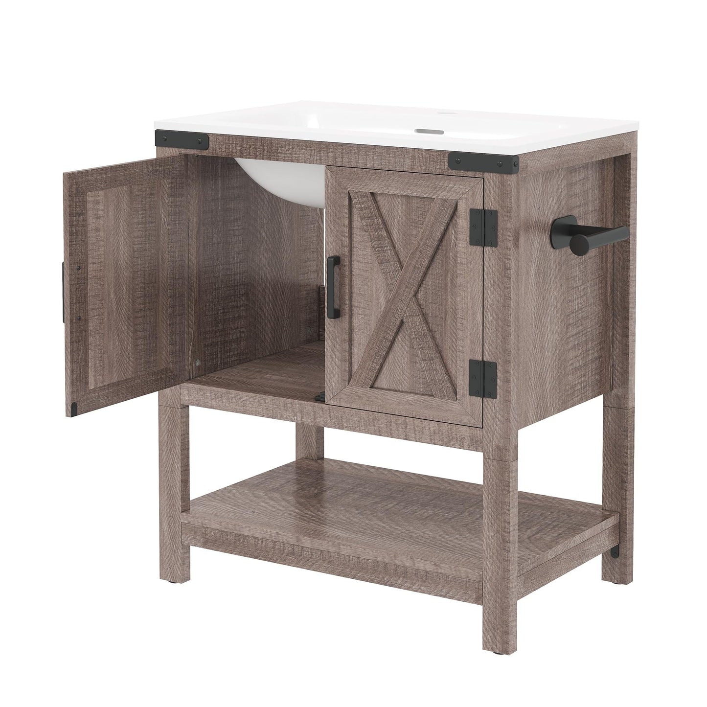 Farmhouse Vanity with Integrated Sink Amerlife  Light Grey 24“