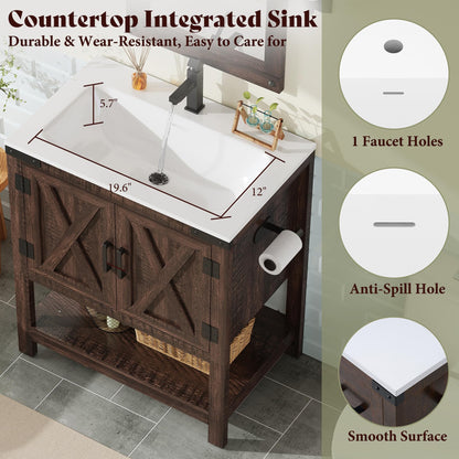 Farmhouse Vanity with Integrated Sink Amerlife Rustic Brown 24“