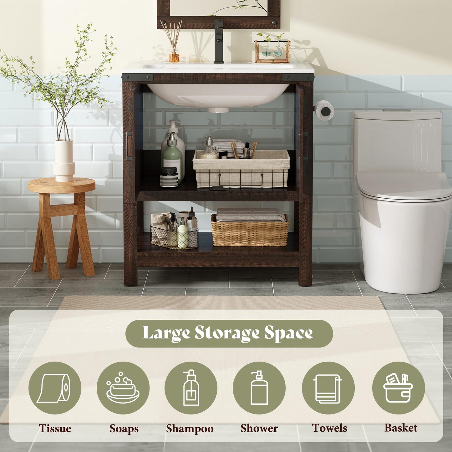 Farmhouse Vanity with Integrated Sink Amerlife Rustic Brown 24“