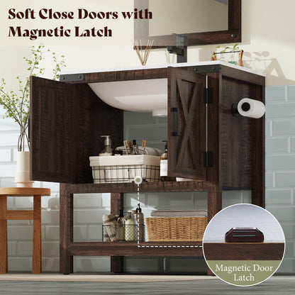 Farmhouse Vanity with Integrated Sink Amerlife Rustic Brown 24“