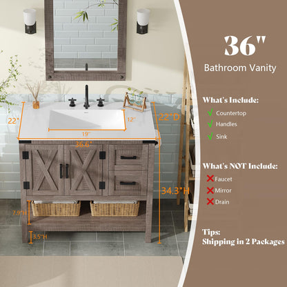 Farmhouse Vanity with Integrated Sink Amerlife Light Grey 36”
