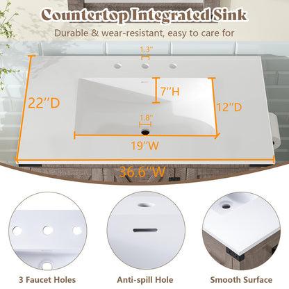 Farmhouse Vanity with Integrated Sink Amerlife Light Grey 36”