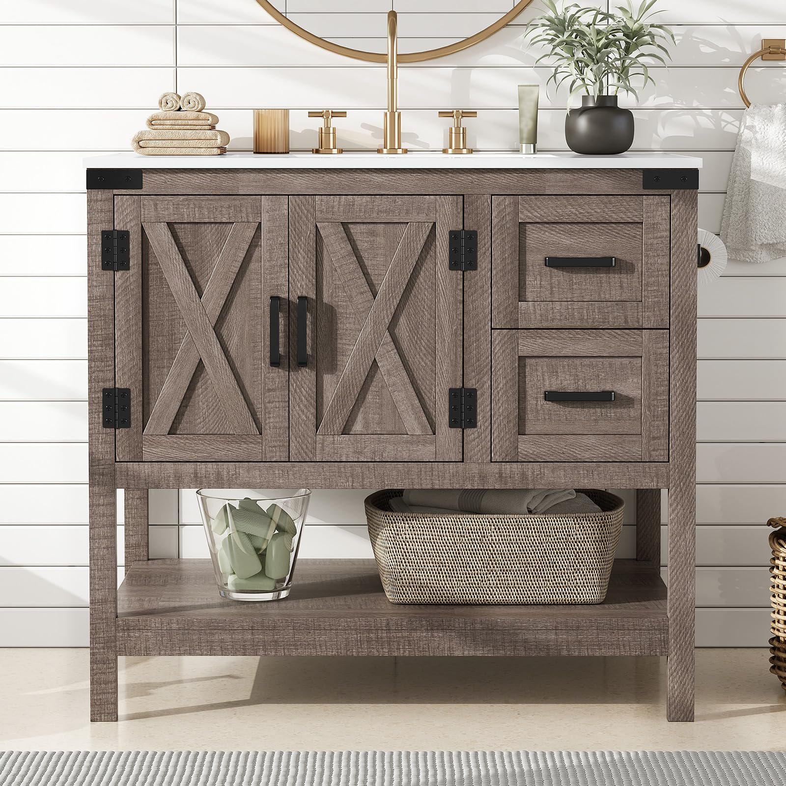 Farmhouse Vanity with Integrated Sink Amerlife Light Grey 36”