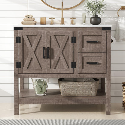 Farmhouse Vanity with Integrated Sink Amerlife Light Grey 36”