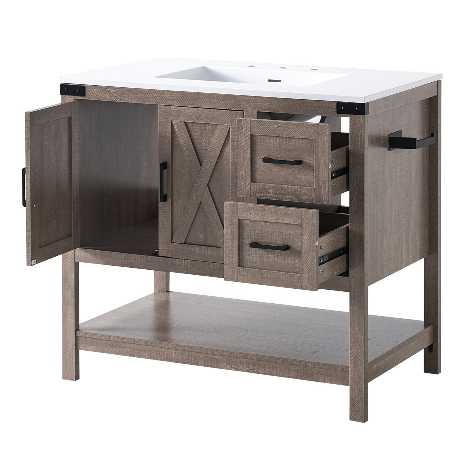 Farmhouse Vanity with Integrated Sink Amerlife Light Grey 36”