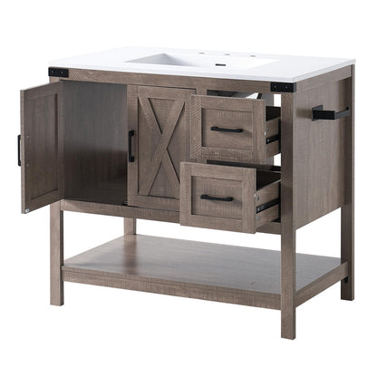 Farmhouse Vanity with Integrated Sink Amerlife Light Grey 36”