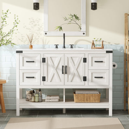 Farmhouse Vanity with Integrated Sink Amerlife Antique White 48“