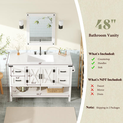 Farmhouse Vanity with Integrated Sink Amerlife Antique White 48“
