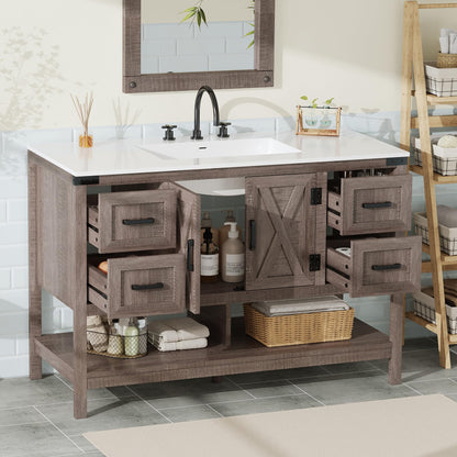 Farmhouse Vanity with Integrated Sink Amerlife Light Grey 48“