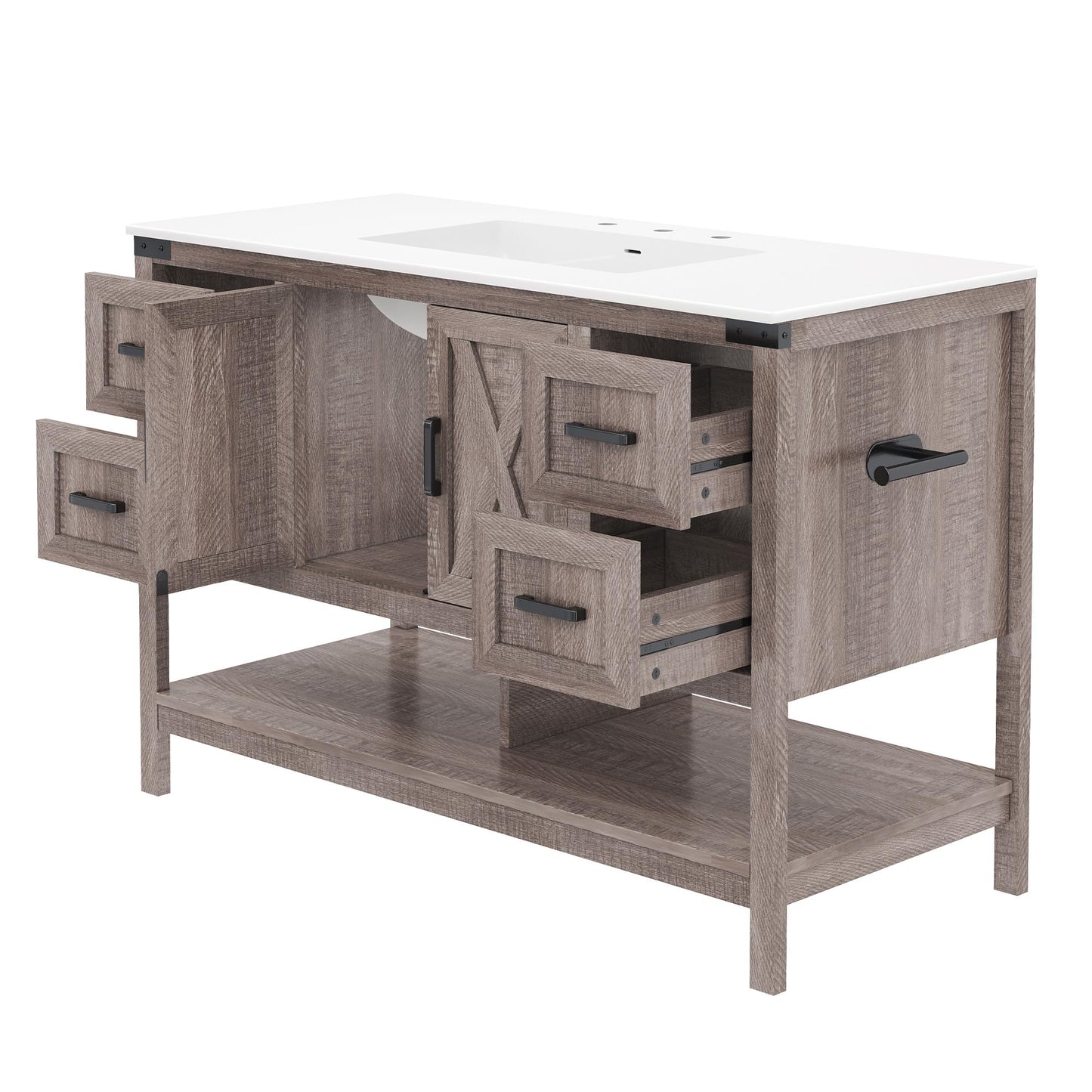 Farmhouse Vanity with Integrated Sink Amerlife Light Grey 48“