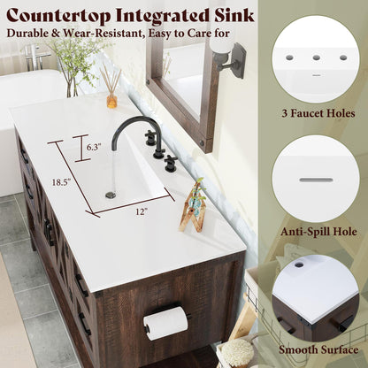 Farmhouse Vanity with Integrated Sink Amerlife Rustic Brown 48“