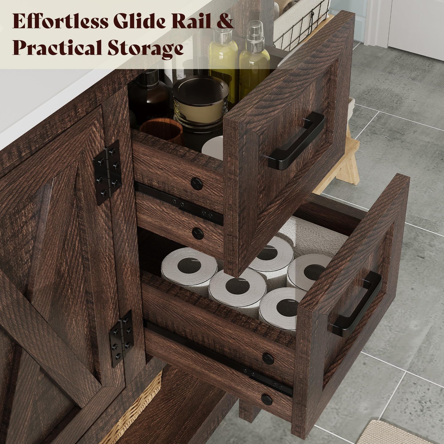 Farmhouse Vanity with Integrated Sink Amerlife Rustic Brown 48“