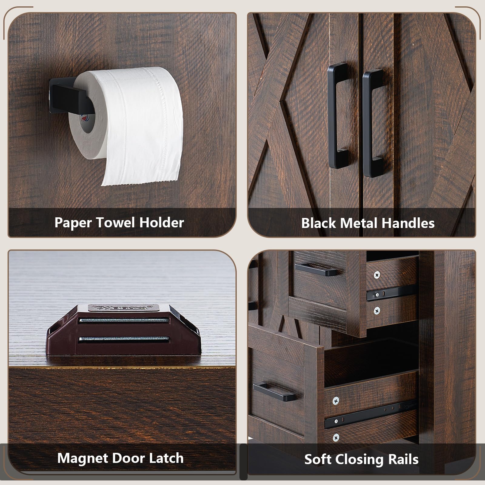 Farmhouse Vanity with Integrated Sink Amerlife Rustic Brown 48“
