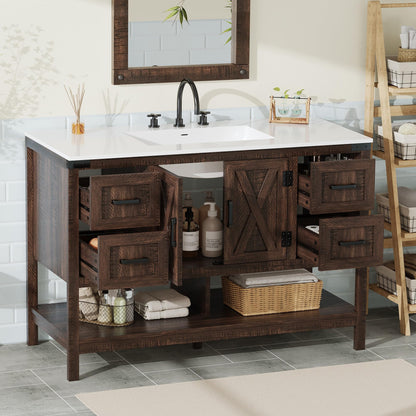 Farmhouse Vanity with Integrated Sink Amerlife Rustic Brown 48“
