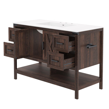 Farmhouse Vanity with Integrated Sink Amerlife Rustic Brown 48“