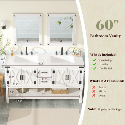 Farmhouse Vanity with Integrated Sink Amerlife Antique White 60”