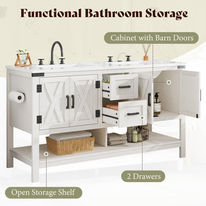 Farmhouse Vanity with Integrated Sink Amerlife Antique White 60”