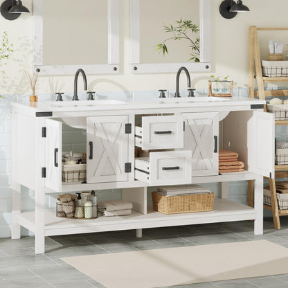 Farmhouse Vanity with Integrated Sink Amerlife Antique White 60”