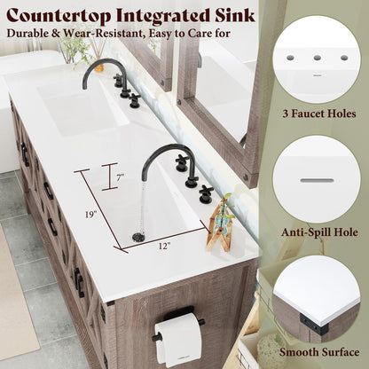 Farmhouse Vanity with Integrated Sink Amerlife Light Grey 60”