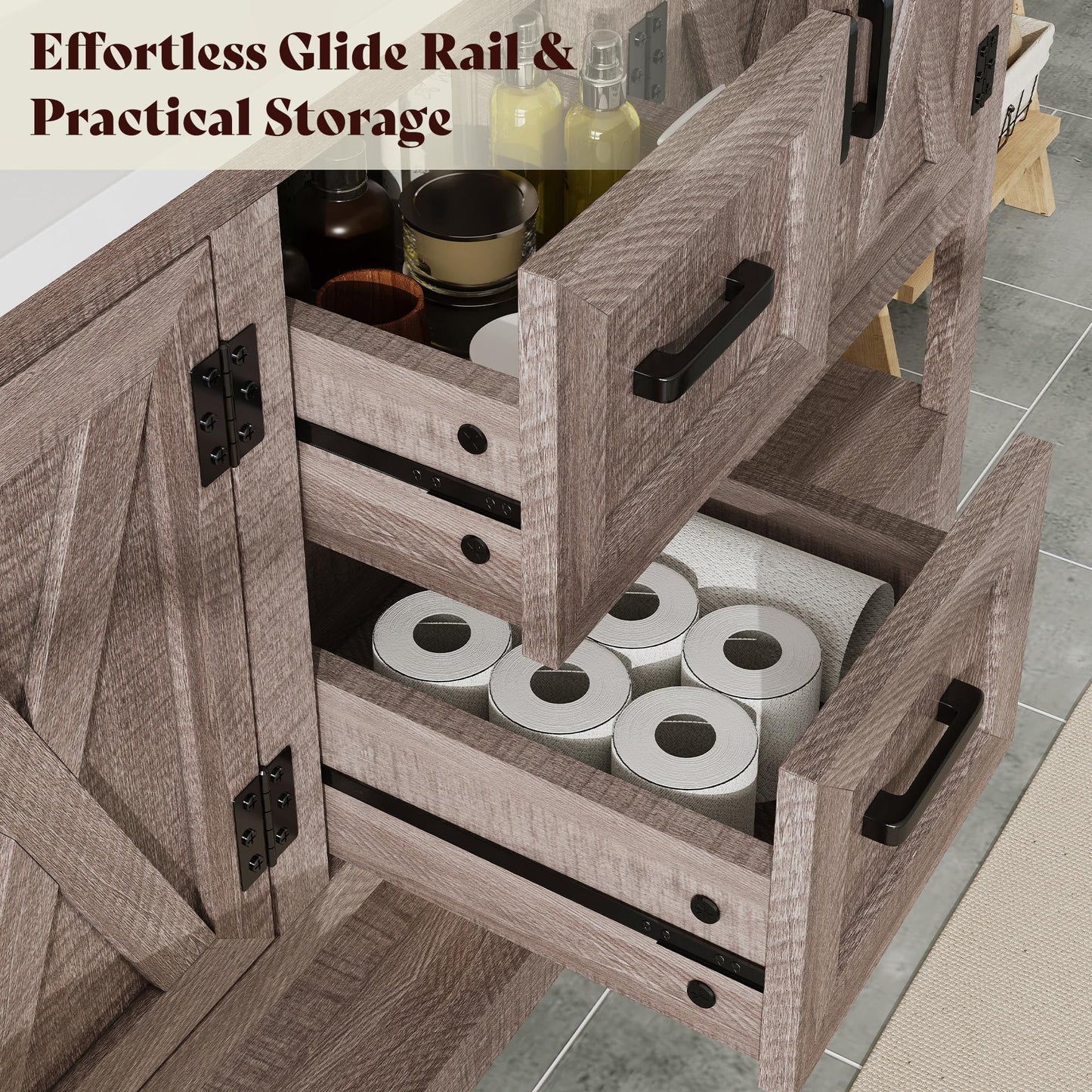 Farmhouse Vanity with Integrated Sink Amerlife Light Grey 60”