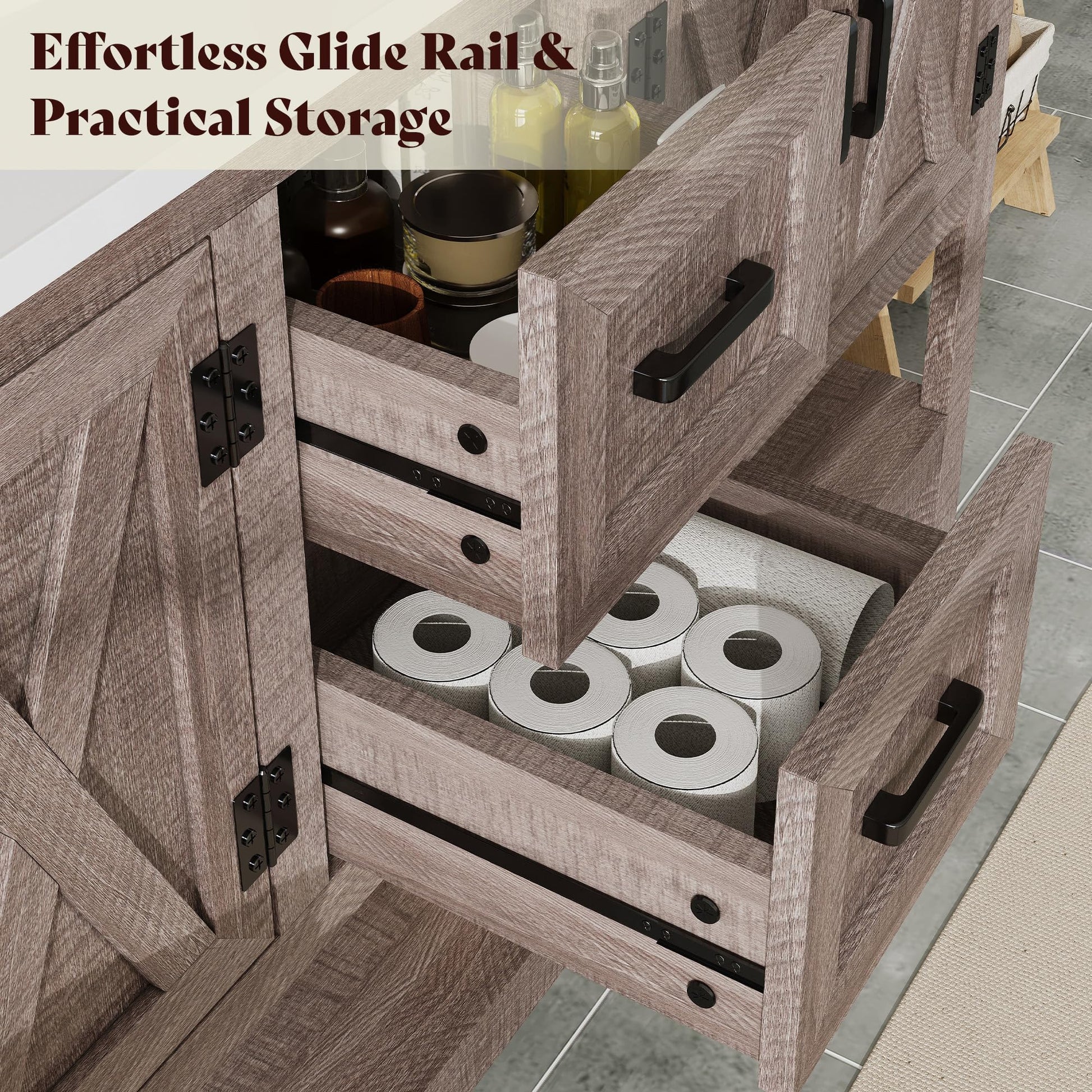 Farmhouse Vanity with Integrated Sink Amerlife Light Grey 60”